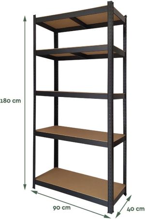 Brasq rek, ft 180 x 90 x 40, 5 legborden, zwart