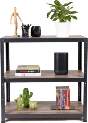 Avasco rek Home Table, ft 88 x 90 x 45 cm, 3 legborden, uit metaal, zwart