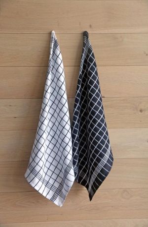 Essuie-mains Christelle, ft 50 x 70 cm, quadrill&eacute;, blanc, paquet de 3 pi&egrave;ces