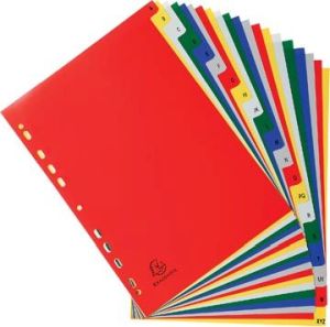 Exacompta intercalaires pour ft A4, en PP, de A &agrave; Z, 20 onglets, index, couleurs assorties