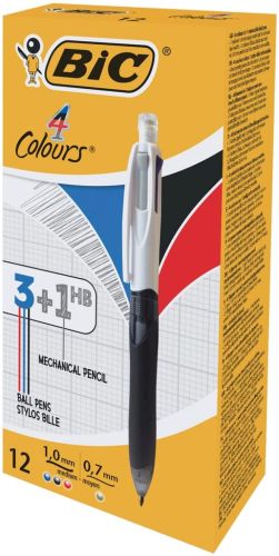 Bic 4 Colours 3 + 1 HB stylo bille 4 couleurs, moyen, 3 couleurs classiques et un porte-mine 0,7 mm HB
