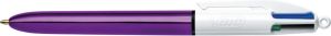 Bic 4 Colours Shine stylo bille 4 couleurs, moyen, 4 couleurs d'encre classique, corps lila m&eacute;talis&eacute;