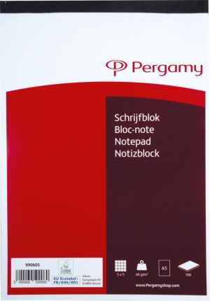 Pergamy schrijfblok, 60 g/m&sup2;, ft A5, 100 vel, geruit 5 mm