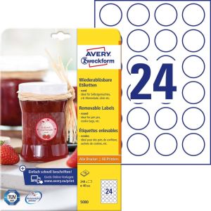 Avery Zweckform ronde etiketten, diameter 40 mm, wit, afneembaar, 240 etiketten, 10 vellen