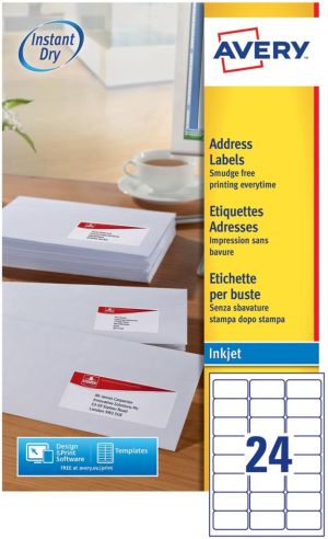 Avery J8159-10 adresetiketten ft 63,5 x 33,9 mm (b x h), 240 etiketten, wit