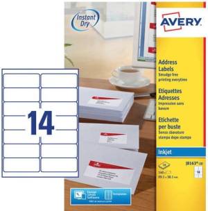 Avery J8163-10 adresetiketten ft 99,1 x 38,1 mm (b x h), 140 etiketten wit