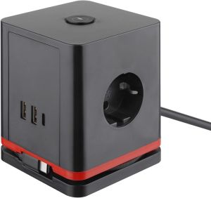 IOIO douille SW1000 avec 3 prises et 3 ports USB, cube, noir