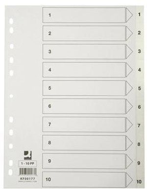 Q-CONNECT intercalaires, A4, PP, 11 trous, avec page de garde, jeu de 1-10, blanc