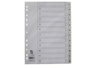 Q-CONNECT intercalaires, A4, PP, 11 trous, avec page de garde, jeu de 1-12, blanc