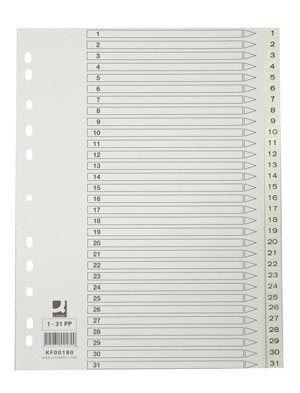 Q-CONNECT intercalaires, A4, PP, 11 trous, avec page de garde, jeu de 1-31, blanc