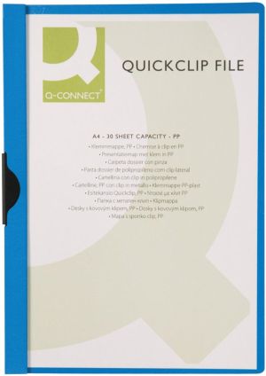 Q-CONNECT chemise &agrave; pince clip m&eacute;tallique A4 30 feuilles Transparent blue