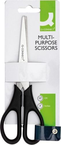 Q-CONNECT ciseaux, ft 18 cm, droite en gauche, bouts rond, inox, noir, blister de 1 pi&egrave;ce