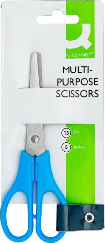 Q-CONNECT ciseaux, ft 13 cm, droite en gauche, bouts rond, inox, couleurs assorties, blister de 1 pi&egrave;ce
