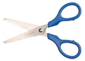 Q-CONNECT ciseaux, ft 13 cm, droite en gauche, bouts rond, inox, couleurs assorties, blister de 1 pi&egrave;ce