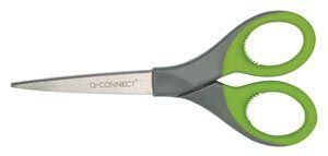 Q-CONNECT ciseaux Premium, ft 17 cm, droite en gauche, bouts pointus, inox, gris/vert, blister de 1 pi&egrave;ce