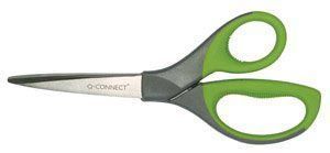 Q-CONNECT ciseaux Premium, ft 21 cm, droite en gauche, bouts pointus, inox, gris/vert, blister de 1 pi&egrave;ce