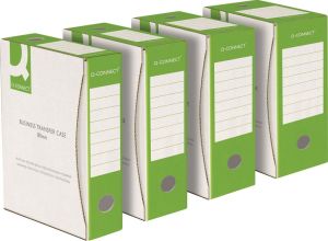 Q-CONNECT archiefdoos, A4, rug 15 cm, in karton van 400 g/m&sup2;, wit-groen