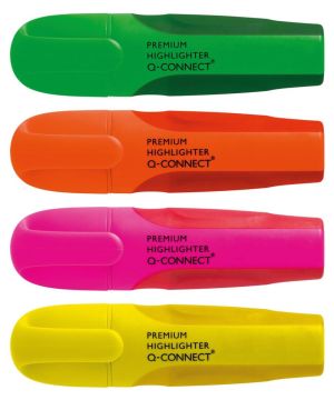 Q-CONNECT Premium surligneur, couleurs assorties, paquet de 4 pi&egrave;ces