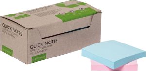 Q-CONNECT Quick Notes Recycles pastel, ft 76 x 76 mm, bo&icirc;te de 12 pi&egrave;ces en couleurs assorties