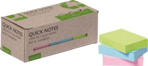 Q-CONNECT Quick Notes Recycled pastel, ft 38 x 51 mm, 100 vel, doos van 12 stuks in geassorteerde kleuren
