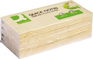 Q-CONNECT Quick Notes Recycled, ft 38 x 51 mm, 100 feuilles, paquet de 3 blocs, jaune