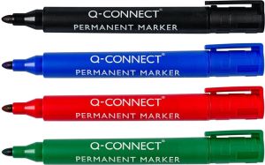 Q-CONNECT permanente marker, 2-3 mm, ronde punt, geassorteerde kleuren, etui van 4 stuks