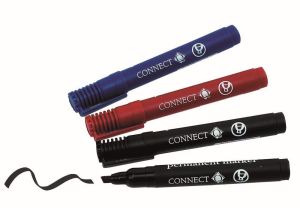 Q-CONNECT permanente marker, 2-5 mm, schuine punt, geassorteerde kleuren, etui van 4 stuks