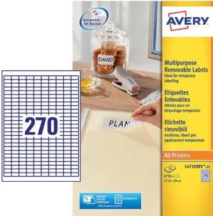 Avery L4730REV-25 afneembare etiketten ft 17,8 x 10 mm (b x h), 6.750 etiketten, wit