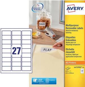 Avery L4737REV-25 afneembare etiketten ft 63,5 x 29,6 mm (b x h), 675 etiketten, wit