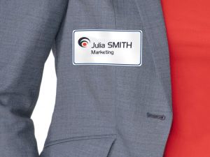 Avery L4787-20 badge adh&eacute;sif ft 80 x 50 mm, bo&icirc;te de 200 pi&egrave;ces, blanc-bleu