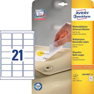 Avery Zweckform L6023REV-25 &eacute;tiquettes enlevables ft 63,5 x 38,1 mm (b x h), 525 &eacute;tiquettes, blanc