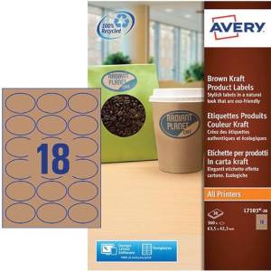 Avery L7103-20 &eacute;tiquettes produits ft 63,5 x 42,3 mm (b x h), 360 &eacute;tiquettes, kraft, ovale