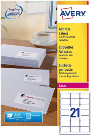 Avery L7160, Etiquettes adresses, Laser, Ultragrip, blanches, 100 pages, 21 per page, 63,5 x 38,1 mm