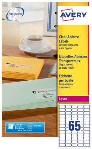 Avery L7551-25 adresetiketten ft 38,1 x 21,2 mm (b x h), 1.625 etiketten, transparant