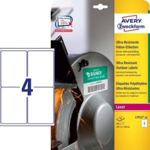 Avery L7915-10 &eacute;tiquettes ultra r&eacute;sistantes ft 99,1 x 139 mm (b x h), 40 &eacute;tiquettes, blanc