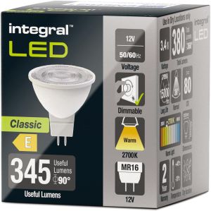 Integral spot LED MR16, dimmable, 2.700 K, 3,4 W, 380 lumens