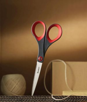 Scotch ciseaux Precision, ft 18 cm, droite en gauche, bouts pointus, inox, gris/rouge, blister van 1stuk