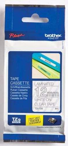 Brother TZe tape voor P-Touch 12 mm, wit op transparant